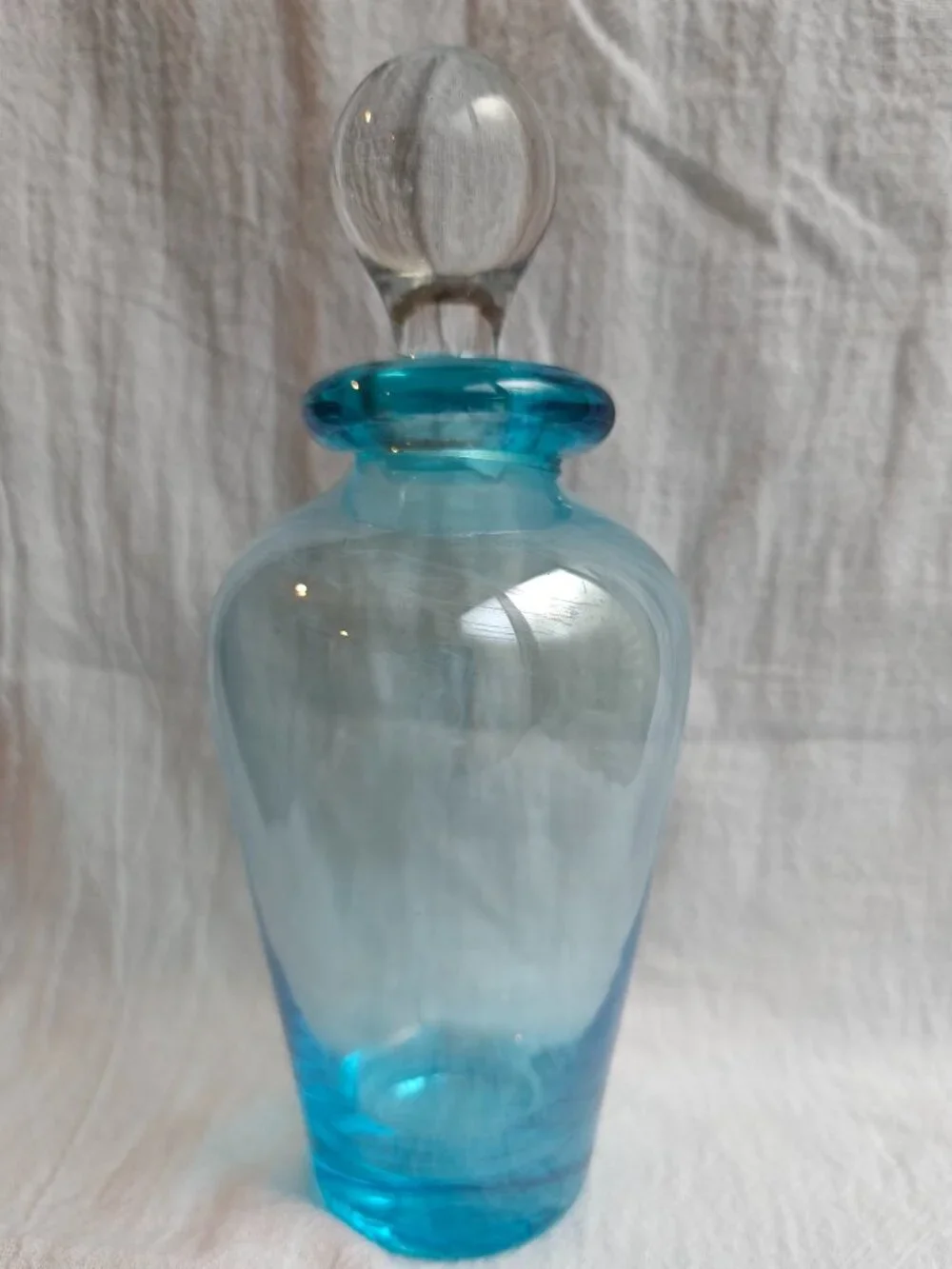 Vintage Aqua Blue Glass Decanter Bottle with Original Clear Glass Stopper